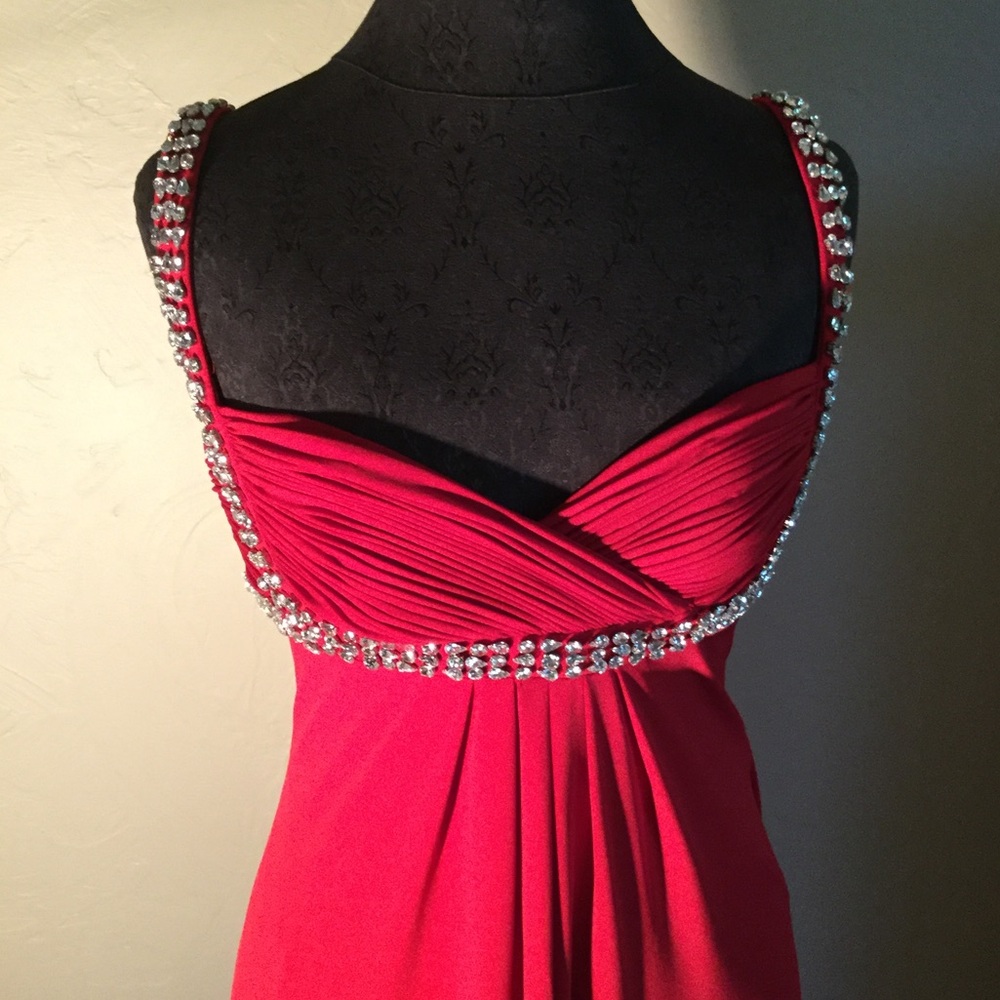 Js Boutique Red Evening Gown With Beaded Straps - image 4